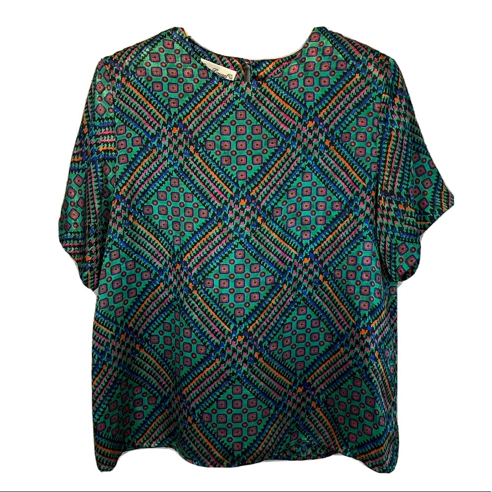 Vintage 1980’s Eva Laurel Colorful Abstract Satin Blouse Size Large